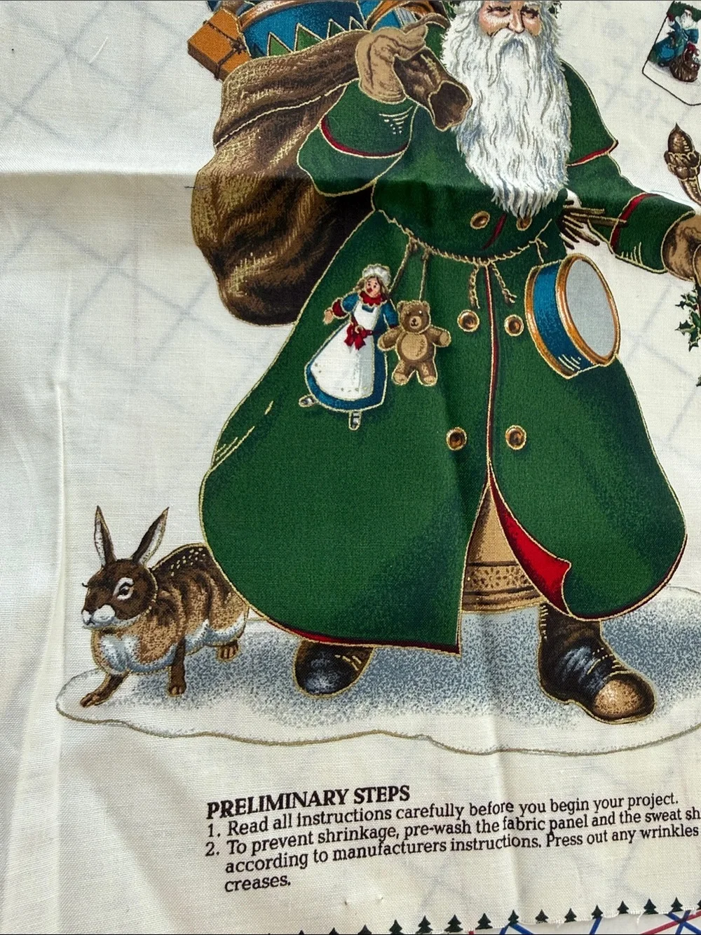 Vintage Olde Father Christmas Fabric Applique Panel Victorian Santa Uncut